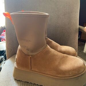 UGG Kids Tan Boots with Orange Pull Tab
